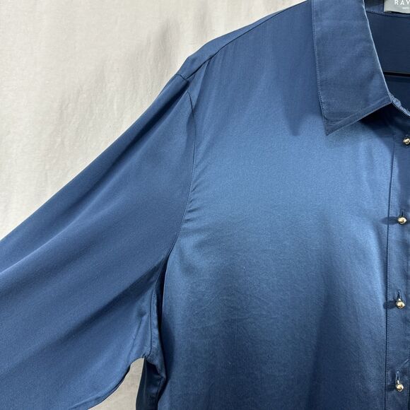 Ravella Milano 100% Silk Blue Round Gold Ball Button Up Shirt Womens Size XXL - Picture 4 of 14